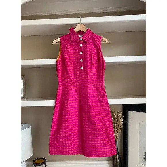 Saks Fifth Avenue Dresses & Skirts - Vintage Saks Fifth Pink and Orange Silk Plaid Mini Dress - Size 2